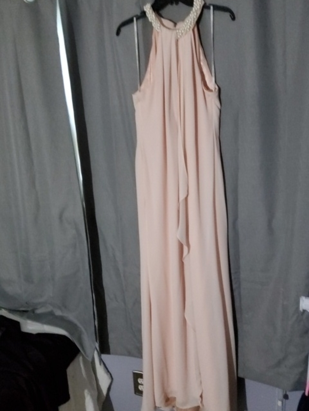 Calvin Klein Sleeveless Pearl Halter Maxi Dress in Blush Pink